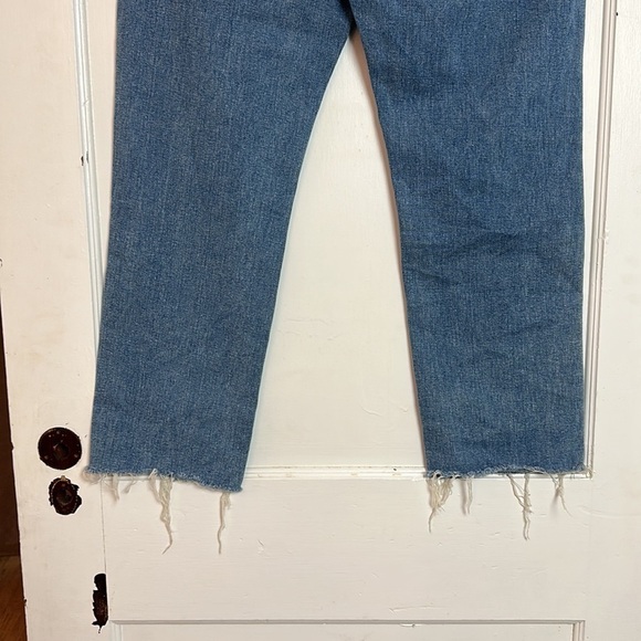 Dolls Kill Momokrom high waisted denim with frayed hem and silver buckle belt. - Picture 6 of 14